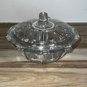 Vintage Kig Indonesia Crystal Clear Glass Covered Candy Dish Bowl